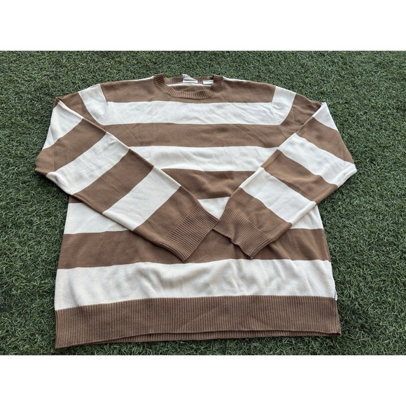 Timberland Stratham Issue Mens Crew Neck Brown Strip Long Sleeve Size Large - Picture 1 of 6